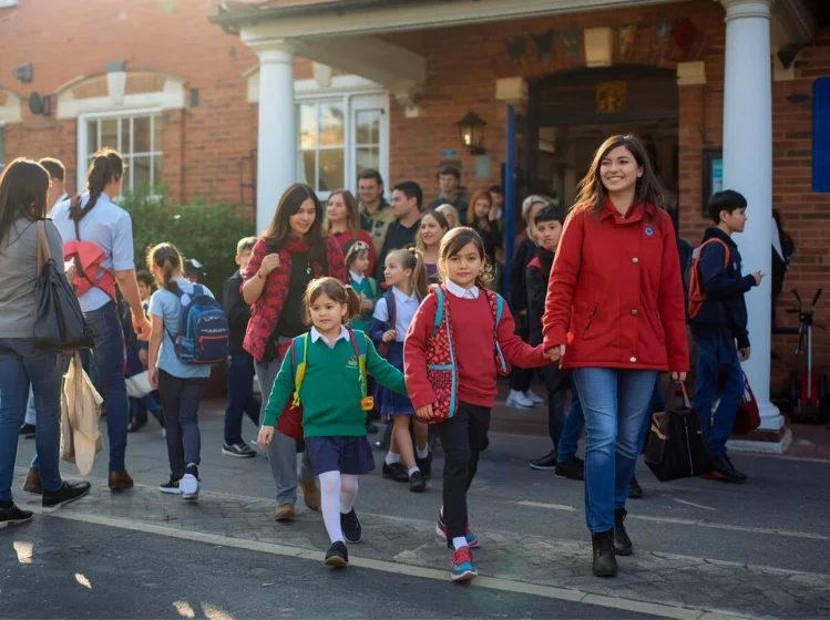 picture of parents and pupils leaving school